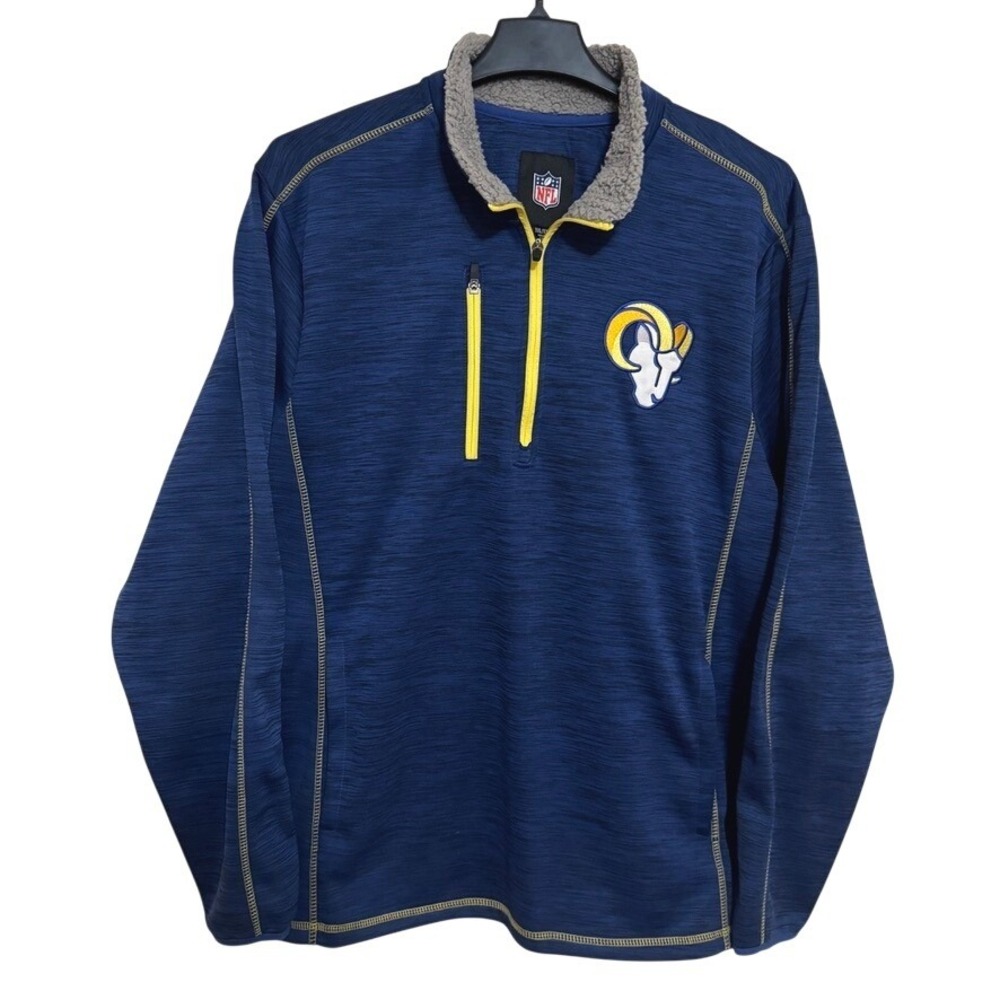 NFL Los Angeles Rams Sweater Mens 2XL Blue 1/4 Zip Embroidered Logo Pullover